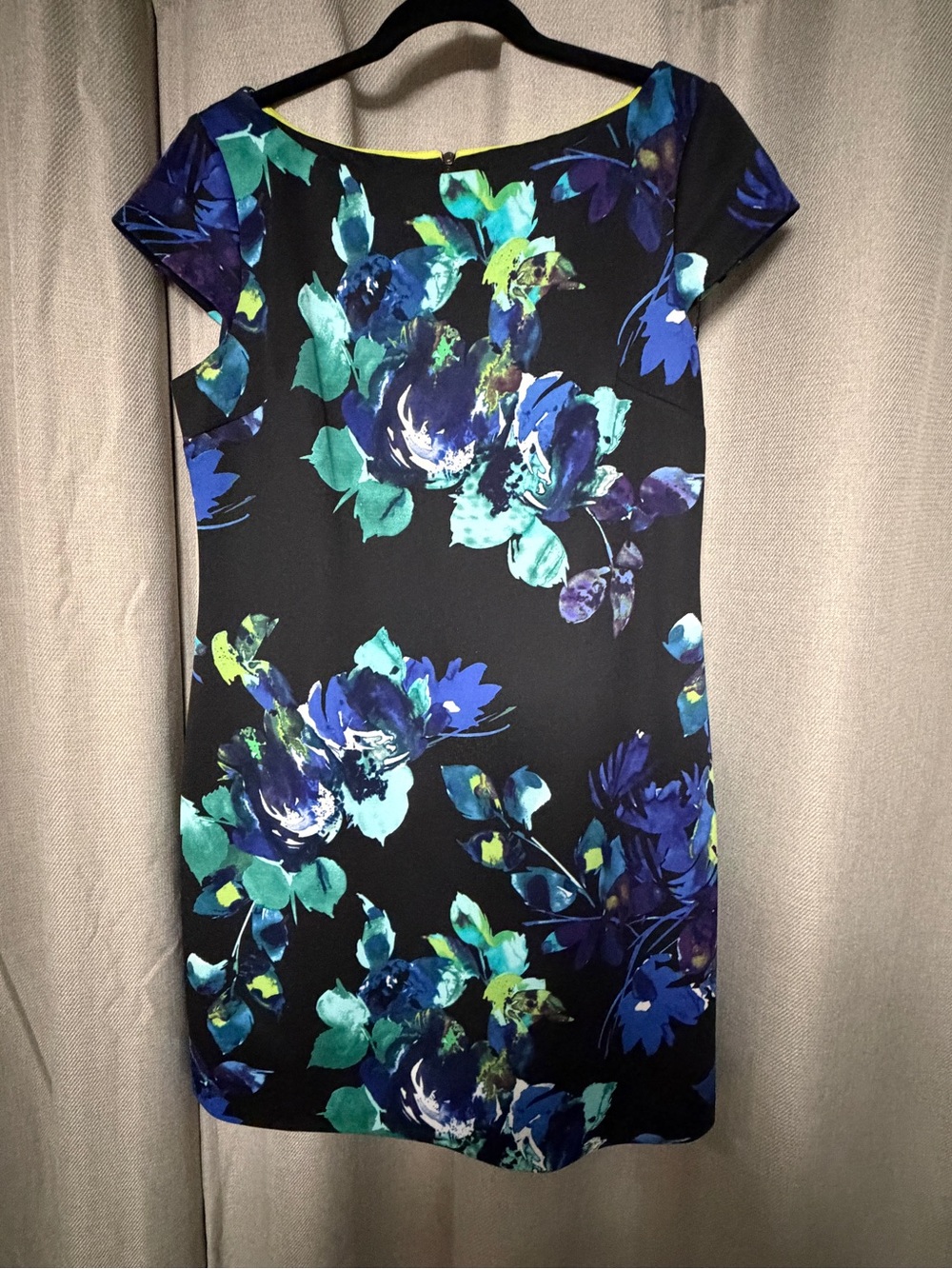 Vince Camuto Black Mini Dress with Blue & Green Floral Print